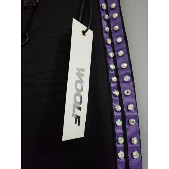 Mens Jeans Woolf Urban Style Size 32X32 Skinny BlacK Purple Hip Hop Rhinestone - Picture 3 of 7